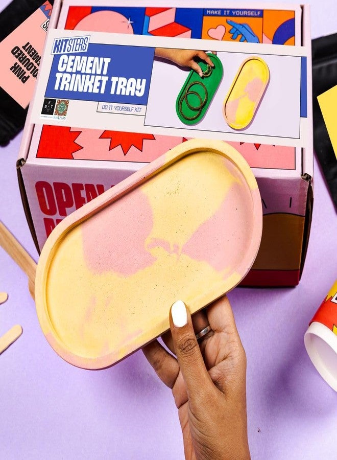Kitsters DIY Cement Trinket Tray Kit | Coloured Cement - Silicone Mould | Birthday Gifting Item | Home - Kitchen - Office Table Decor | Activity for Kids & Adults | Detailed Video Workshop Included - Image 1
